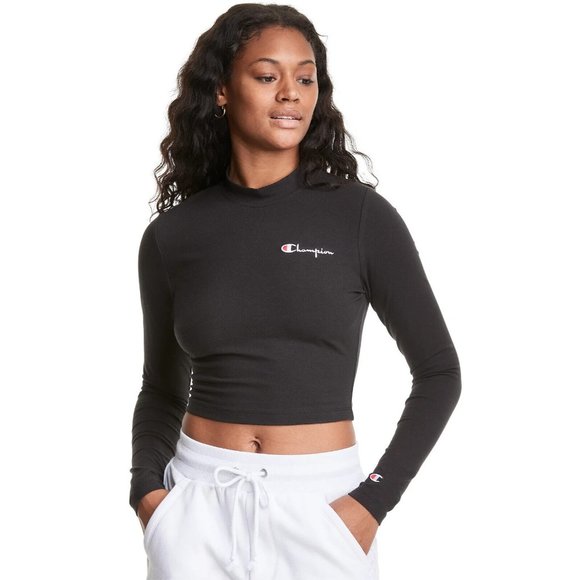 Champion | Tops | Champion Black Long Sleeve Mock Neck Crop Tee | Poshmark